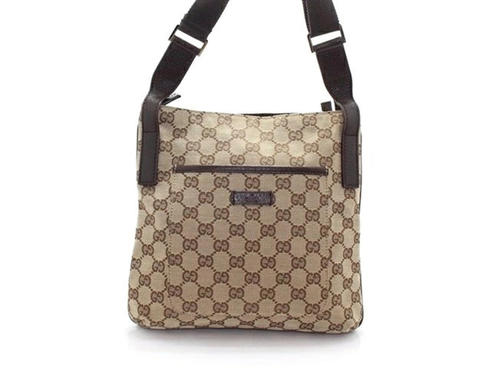 Gucci Hobo Bag GG Dark Brown Beige Cream Canvas Leather
